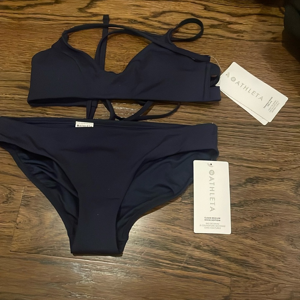 Navy Athleta bikini :triangle bikini top a-c Xs/ clean medium bikini bottom S